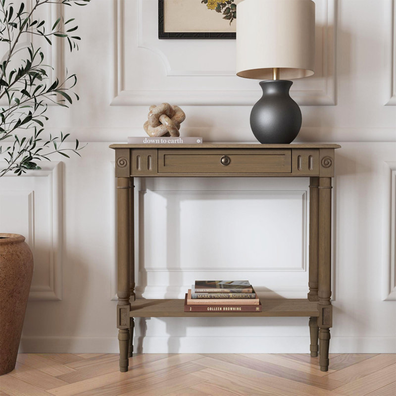 31.5" Narrow Wood Console Table With Drawer, Brown