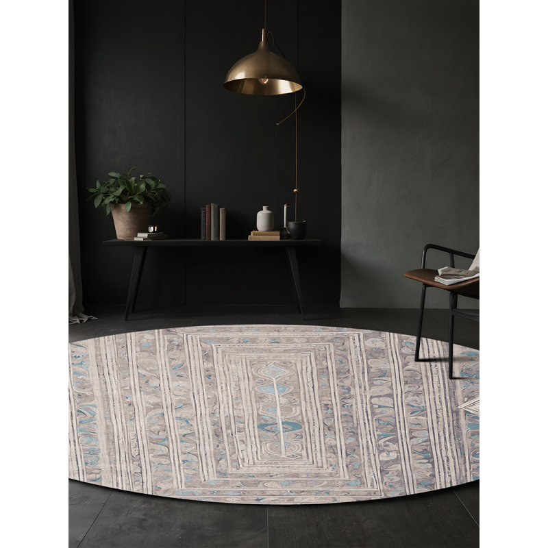 Machine Washable Gray Area Rug, Round 6'