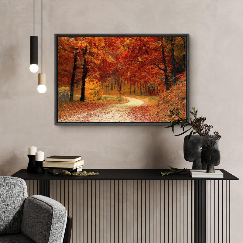 «Autumn Fall Vibrant Orange Forest Trees Nature Landscape», grande impression sur toile encadrée, Cadre flottant noir