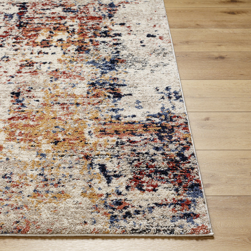 Rectangle Harmoney Abstract Machine Woven Polyester/Polypropylene Area Rug in Navy/Red, Rectangle 5'3" x 7'
