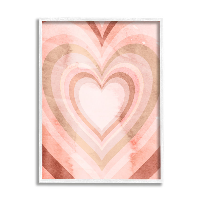 Motif rétro kaléidoscopique à cœur rose rétro, H 20 po x l 16 po, Giclée encadrée blanc bord de mer