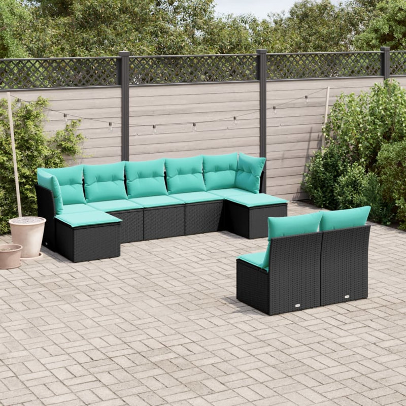  Ensemble de canapé de patio 9 pièces avec coussins en rotin de polyester noir