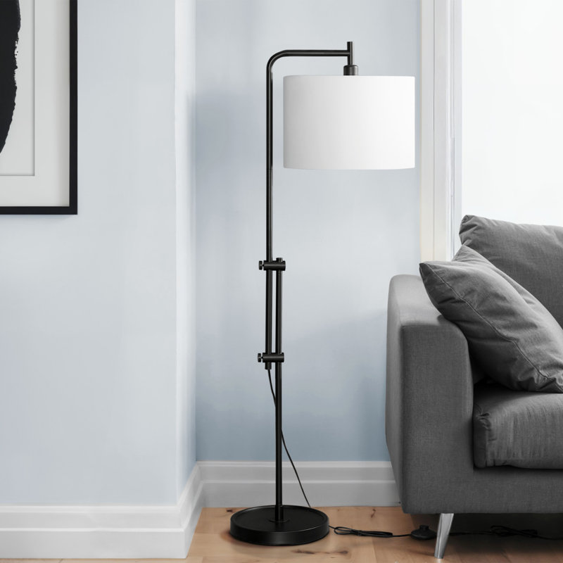 Contemporary 63 Inch Arc Floor Lamp With Elegant Ivory Fabric Shade And Durable Black Metal Base, Black