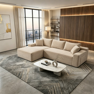 Modular Sectional Oversized L-Shaped Sofa With Reversible Chaise & Throw Pillows, Not Assembly