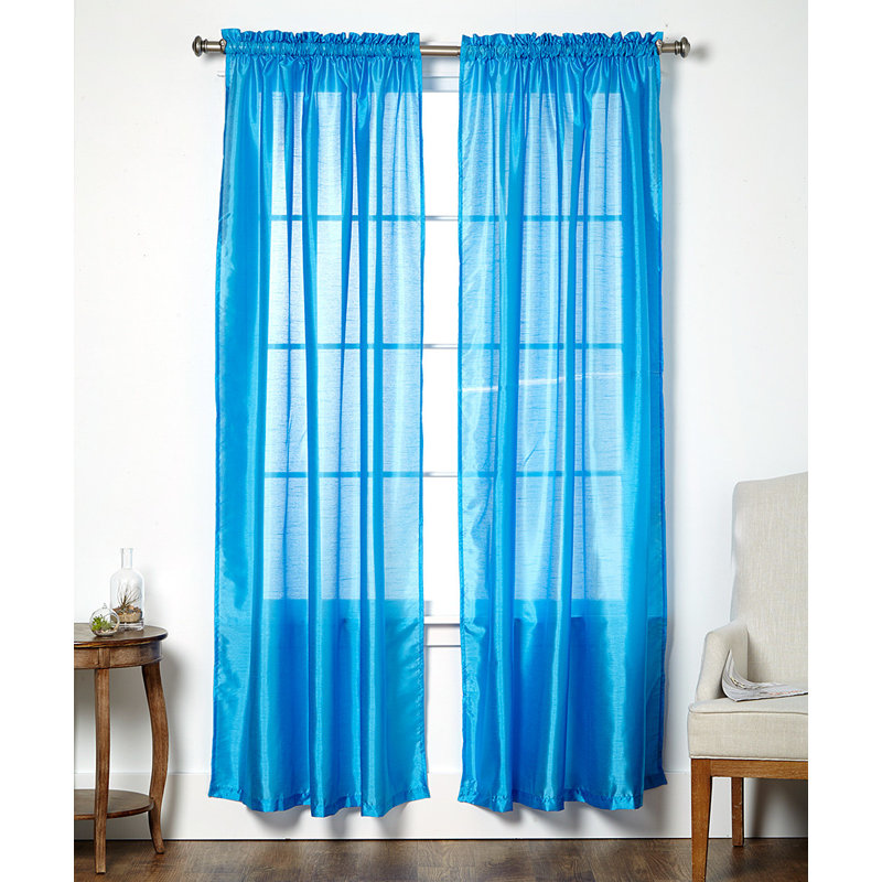 Ensemble de rideaux transparents unis avec passe-tringle, Bleu sarcelle