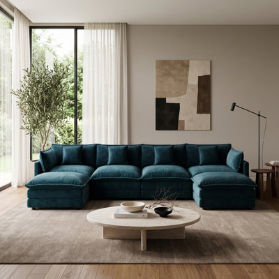 Oversized 4-Seater U-Shaped Chenille Modular Sectional with 2 Ottomans, Double-Lounge Sofa