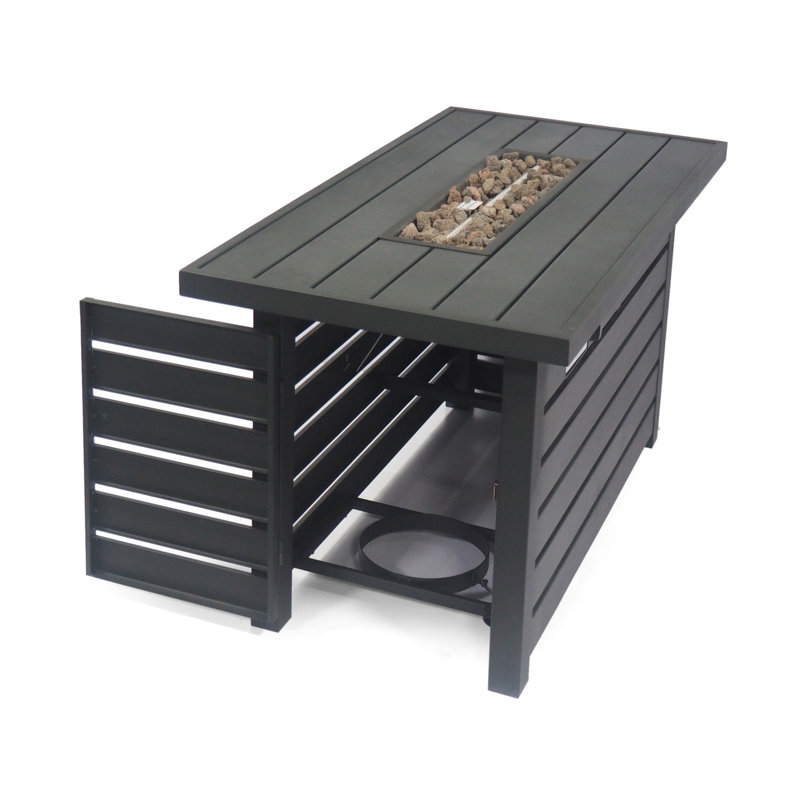 Foyer rectangulaire en fer de 30 000 BTU avec couvercle de réservoir protégé - l 45,00 po x P 42,00 po H 23,63 po, noir, zone d'assemblage facile