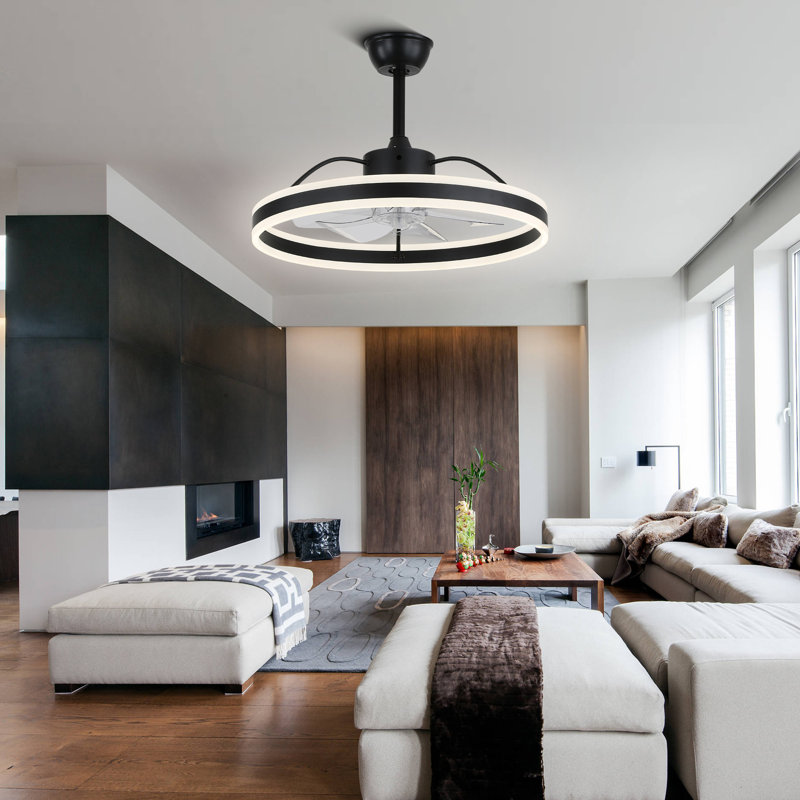 Chantrice 24 Inch Modern LED Ceiling Fan with Lights and Remote, 6 Speeds Reversible Fandelier Ceiling Fan for Bedroom, Black