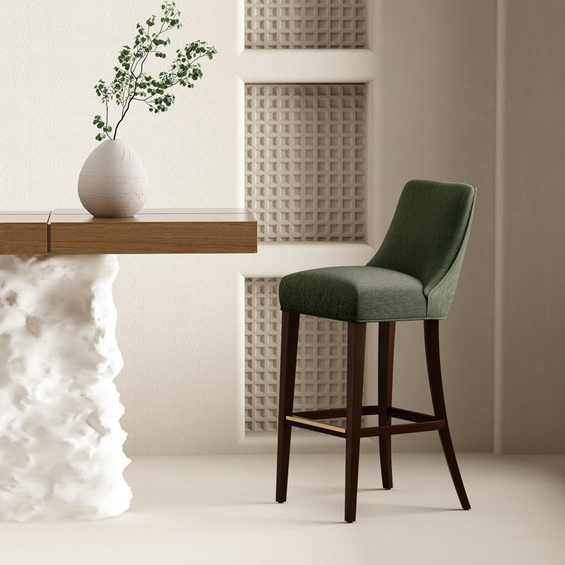 Beever Modern Chenille Upholstered Rubberwood Bar Stool, Counter Stool (27.4" Seat Height), Forest Green