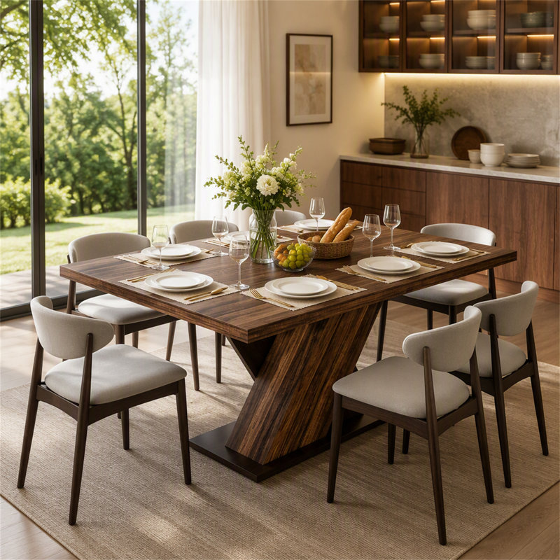 55" Dining Table, Wood Kitchen Dinner Table for 4-6