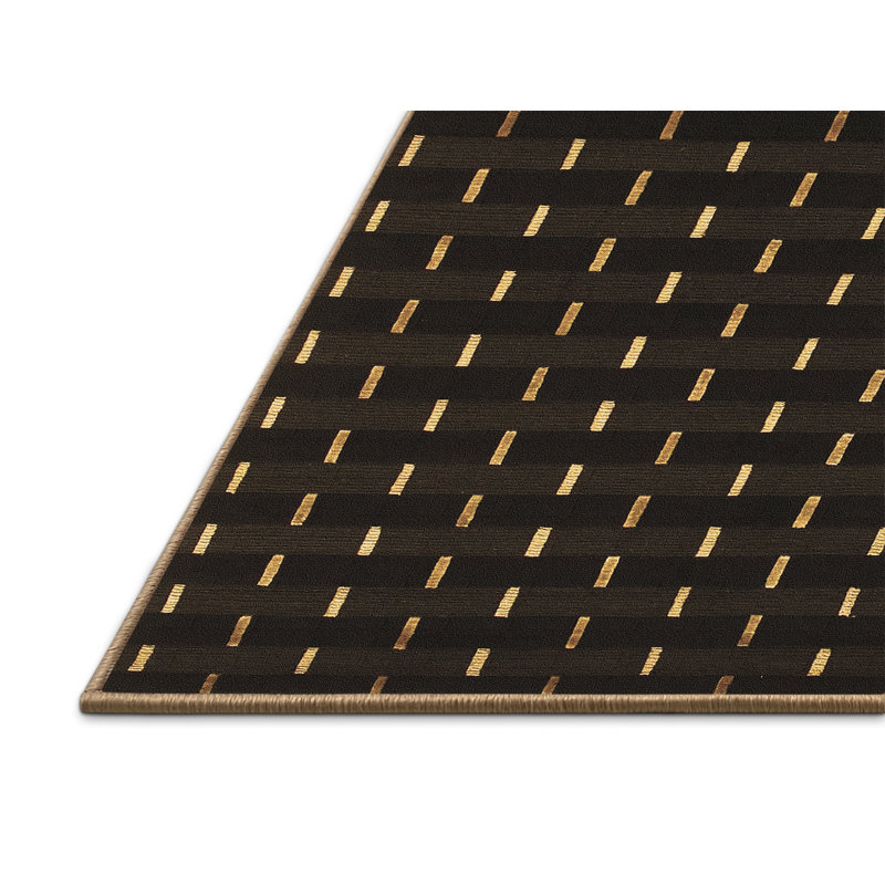 Tapis brun géométrique en laine et en polyester tissé à la machine 5 pi x 8 pi