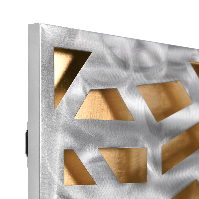 Radiant Fusion Leaf encased on a 3D Polished Steel Abstract Metal Wall Art, Gold/Silver