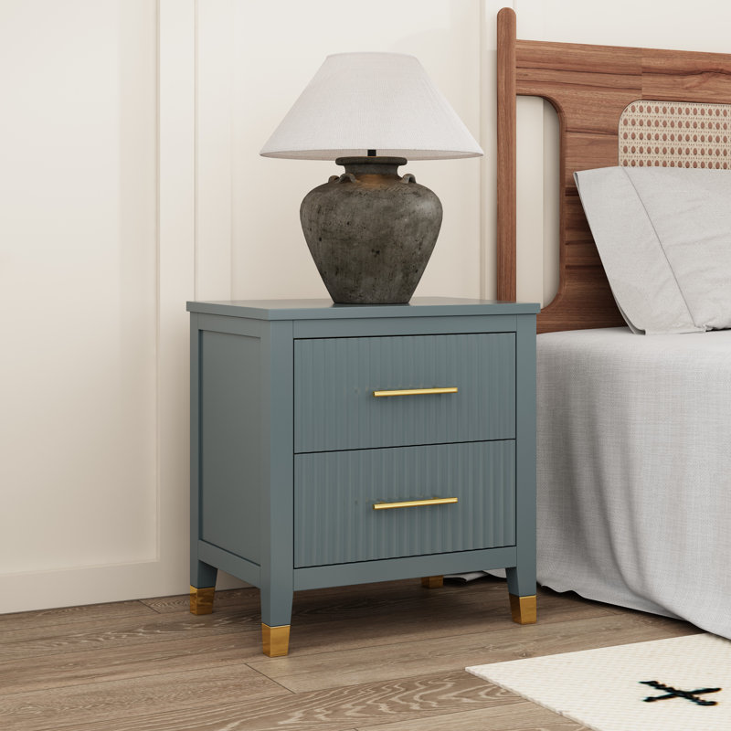 Pratts 50cm W Solid + Manufactured Wood Bedside Table, Grey