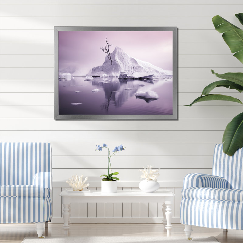 " Pink Purple Iceberg Arctic Elegance ", H 30 po x l 40 po x P 1,5 po, Cadre simple argenté