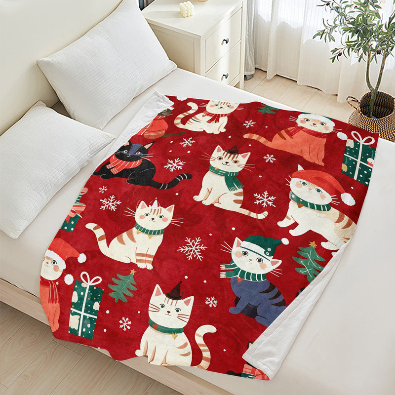 Couverture en flanelle simple JYK, Écharpes de Noël pour chats, L 60 po x l 80 po 