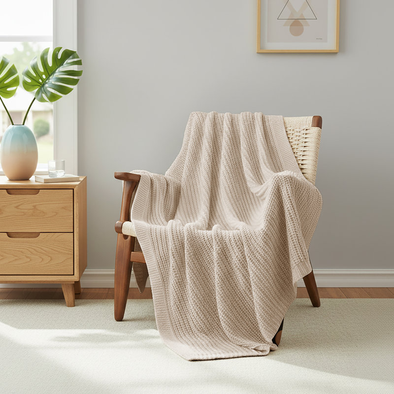Jeté doux tricoté - Jeté douillet et confortable, couverture de canapé décorative, 50 po x 60 po, Ivoire ivoire
