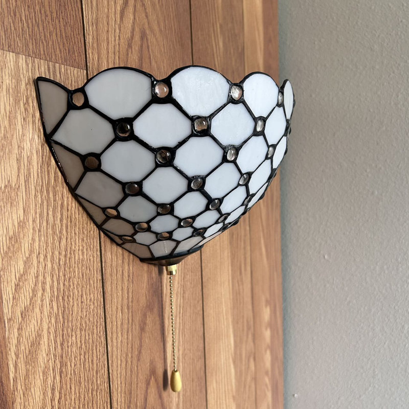 Simonson Tiffany Wall Sconces White Stained Glass Crystal Beans Half Moon LED Bulb Included 12"W*6"D*7"H