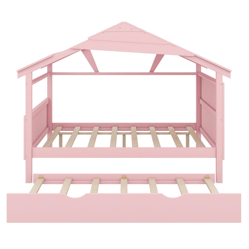 Lit gigogne en bois avec rangement Jaylyn, Rose, Double