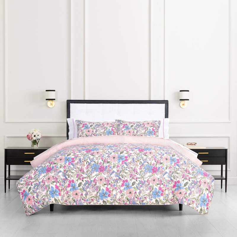 kate spade new york Curious Garden 2-Piece Twin Comforter Set, 100% Cotton Reversible Cover, All Season Warmth Bedding, Machine Washable, Pink Multicolor 