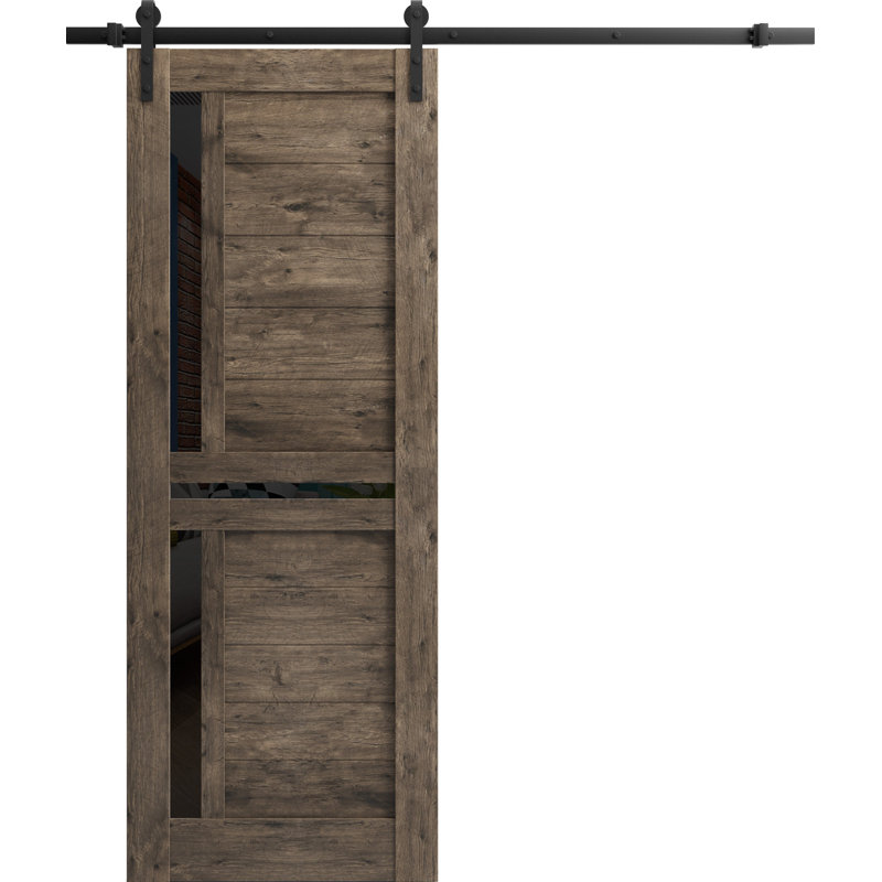 Porte de grange robuste | Chêne cognac Veregio 7588 avec verre noir | Ensemble de quincaillerie lourde 6,6 pi | Portes intérieures solides