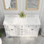 Meuble-lavabo double Barnhart 60 po entièrement assemblé avec comptoir en pierre reconstituée, dosseret inclus, lavabo en céramique, peinture à la main, tiroirs encastrés à fermeture amortie et charnières de porte à fermeture amortie.-1638225161