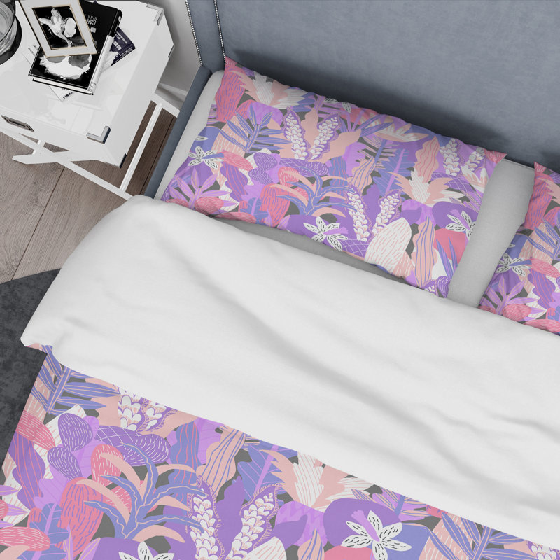 Ensemble de housse couette mid-century des fleurs imaginaires, Housse de couette très grand + 2 taies décoratives
