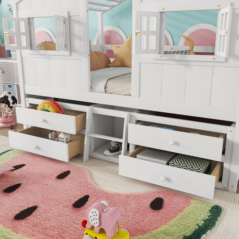 Lit mezzanine double avec toit, Blanc