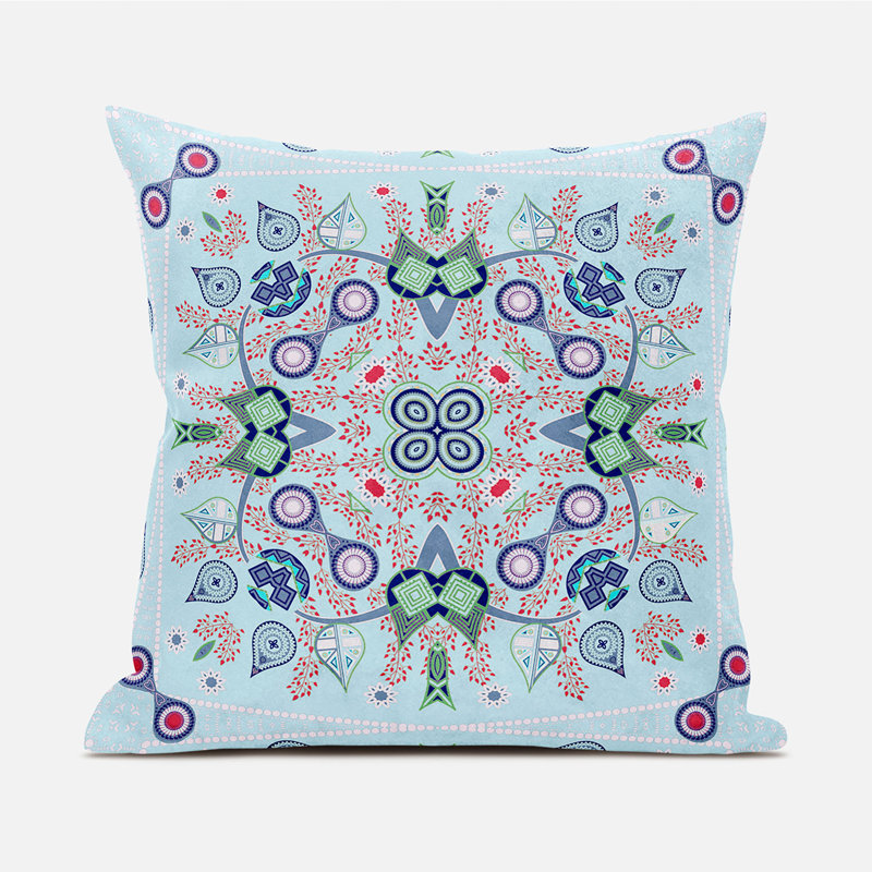 Housse et insert de coussin Aleighana, 18 po x 18 po, Bleu clair / vert / rouge