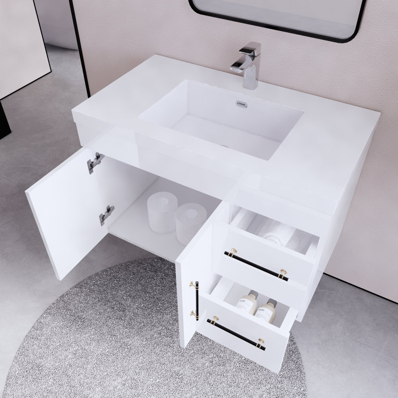 Blandon 35.43'' Single Bathroom Vanity with Acrylic Top, White