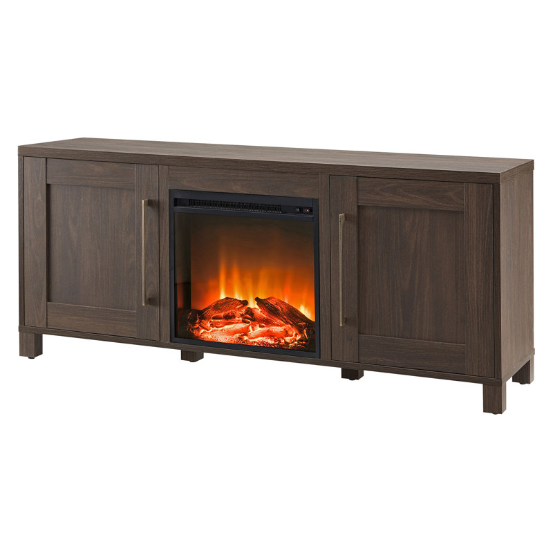 TV Stand Fireplace for TVs up to 65" Fireplace, Alder Brown