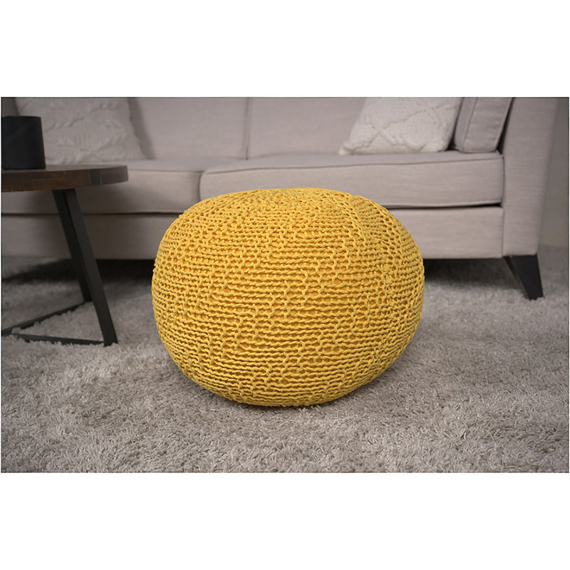 Pouf tricoté rond en coton, jaune