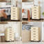 Cream White Plastic 5 Drawer Storage Tower, 48x30cm Wide Fluted Drawers, Mobile Unit with 360° Wheels for Bedroom Bathroom Kitchen Living Room