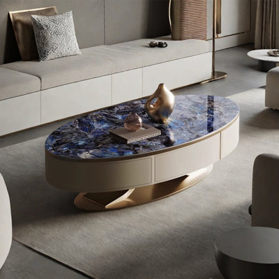 Table basse légère de luxe en forme de plaque ovale