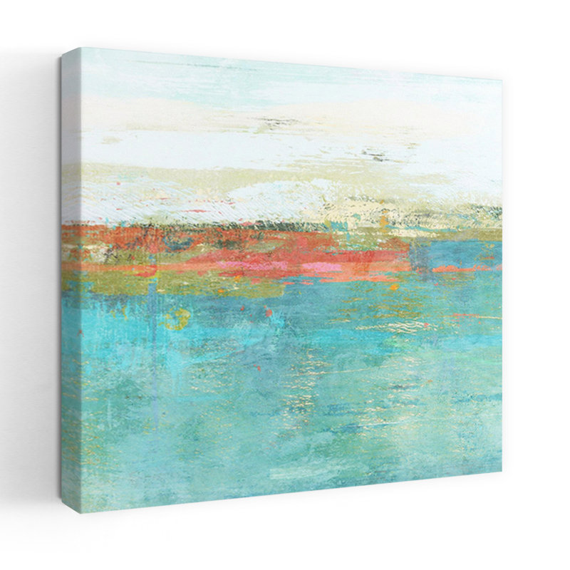 August Haze, art contemporain de paysage côtier abstrait, H 18 po x l 18 po