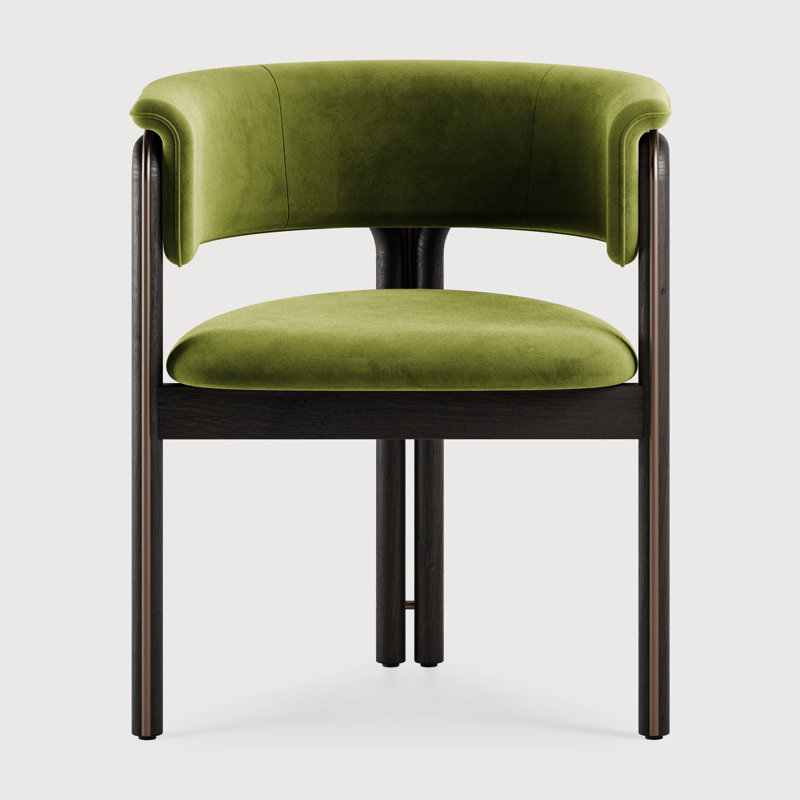 Chaise de salle à manger Volita - chêne verni - métal de couleur laiton - velours tabac, Brun, Bois de chêne