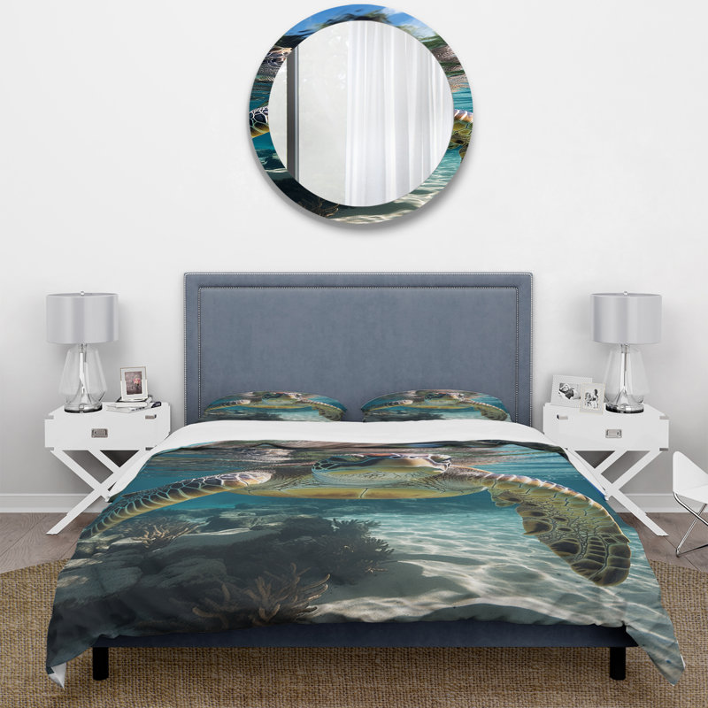 Tortue verte sarcelle - superbe ensemble de housse de couette animaux - microfibre de polyester