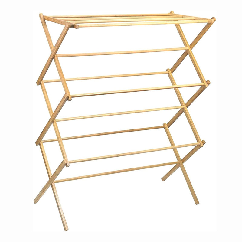 Collapsible Folding Bamboo Laundry Drying Rack for Drying Clothes