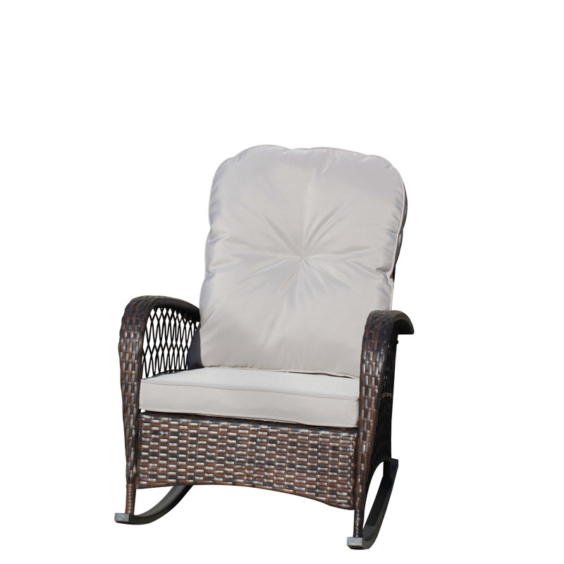 Wide Seat Outdoor Rocking Chair With Grey Cushion - Protected Fabric Backyard