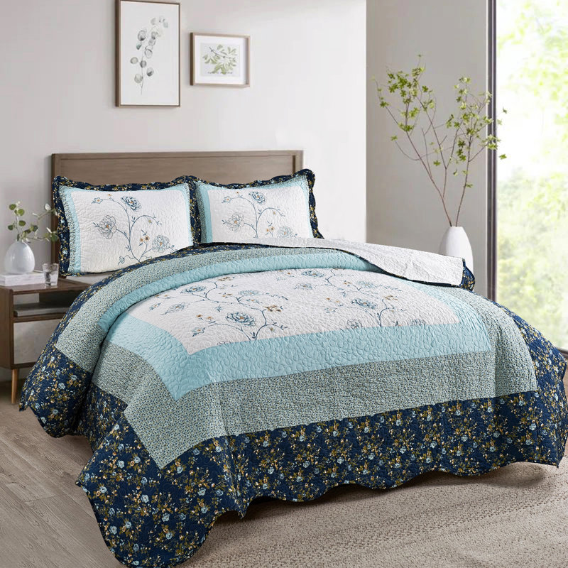 3 Piece Dorset Bedspread Set, King Coverlet + 2 King Shams, Blue