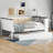 Twin Size Wood Daybed with Storage Shelves, Upholstered Backrest,USB and Trundle, White-243124430