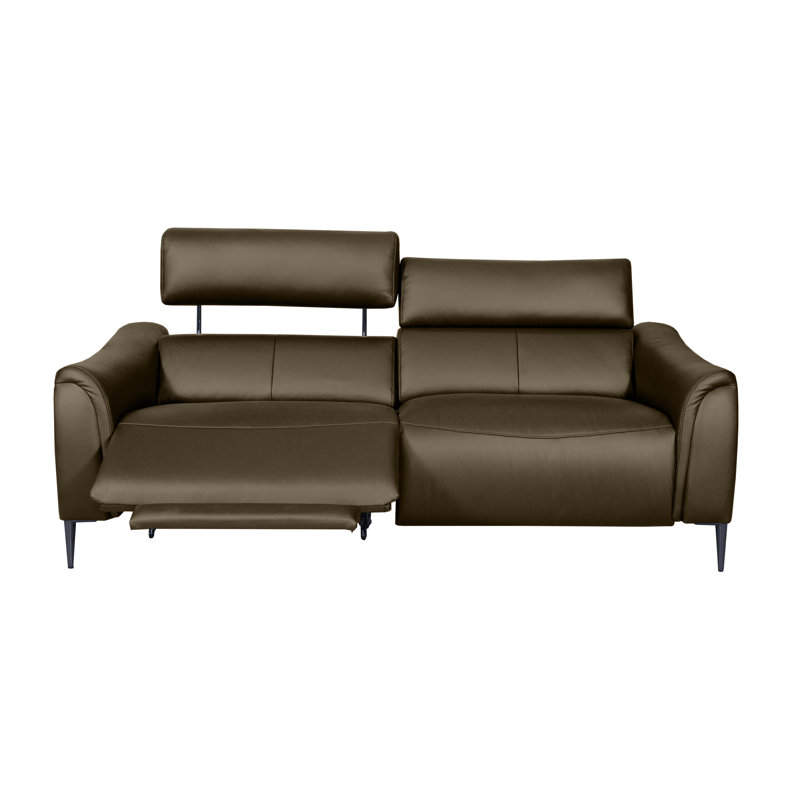 Koolanooka 204 cm Genuine Leather Pillow Top Arm Reclining Sofa, Mocca