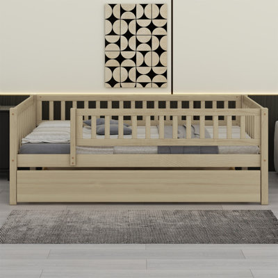 Wood Daybed With Trundle And Fence Guardrails