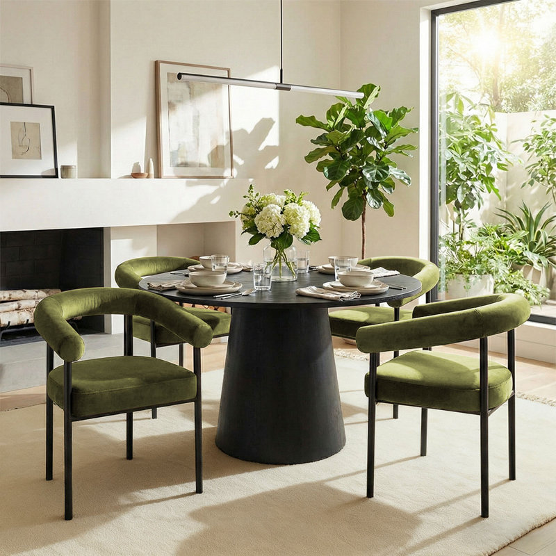 Heckman 5-Pieces Round Dining Table Sets, Green