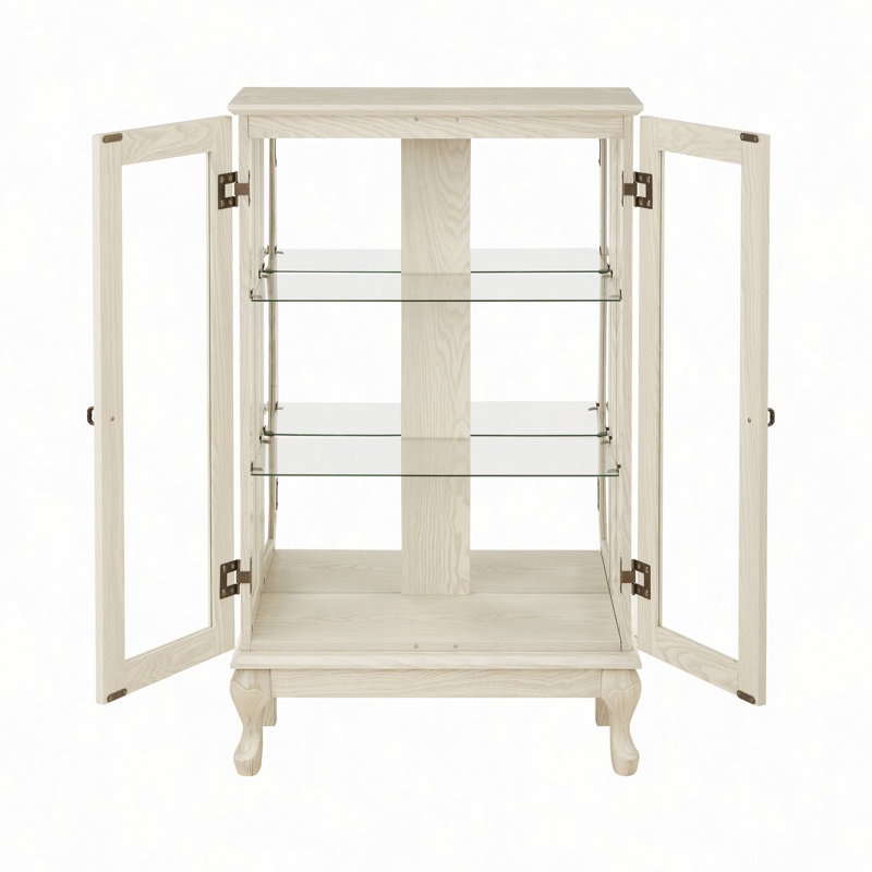 2 Doors Curio Cabinet With Tempered Glass Doors, Curio Cabinets With Mirrored Back Panel And Adjustable Shelves, Lighted Display Cabinet For Home, Office Light Bulb Included