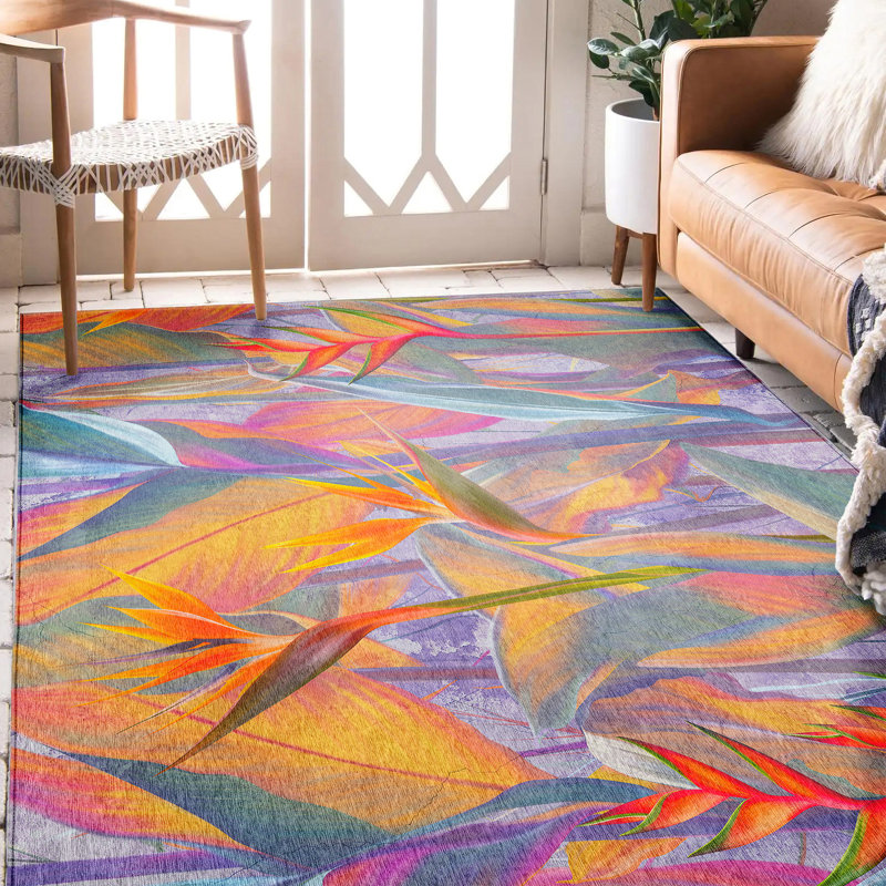 Tapis floral lavable en machine Braggs, Rectangulaire 8 pi x 10 pi