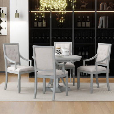 Ensemble de salle à manger avec table ronde extensible et 4 chaises, pour les cuisines et les salles à manger compactes