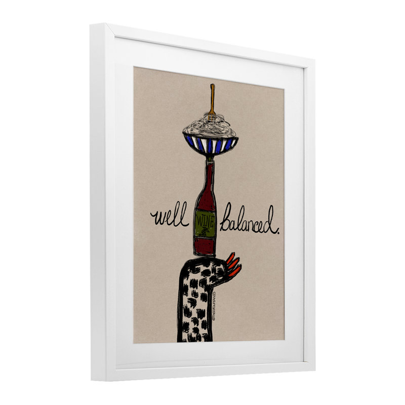 Reproduction encadrée sous verre bien équilibrée de vin et de pâtes, design par Bouffants & Broken Hearts, H 16 po x l 13 po