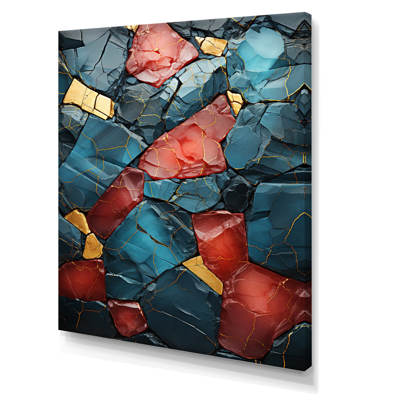 Bleu et rouge Marble Elegance II - décoration murale en marbre, Toile tendue, H 32 po x l 24 po x P 1 po