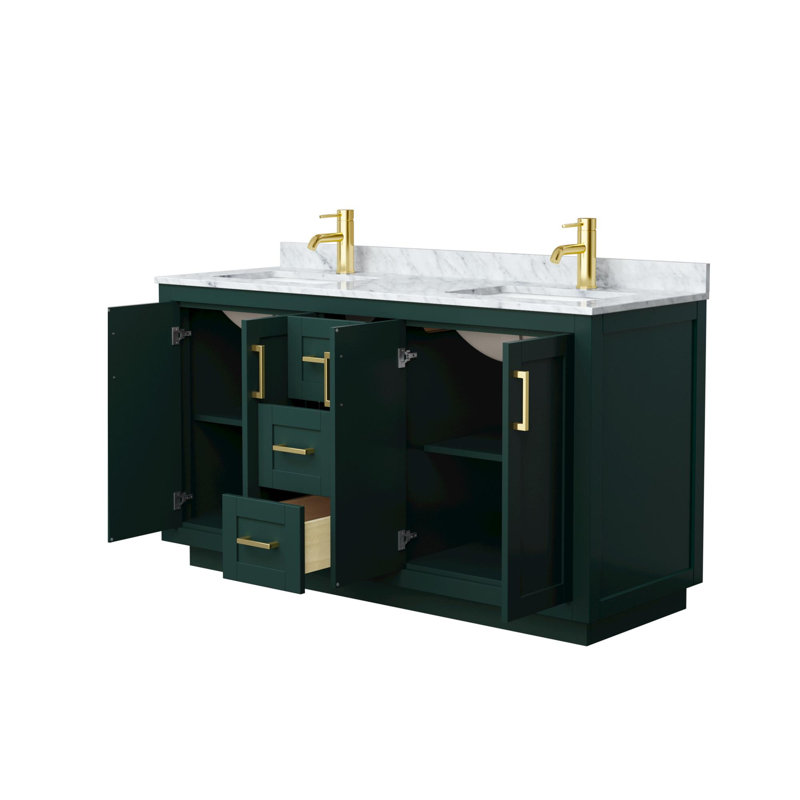 Miranda 60" Freestanding Double Bathroom Vanity with Marble Top, Brushed Gold, Green