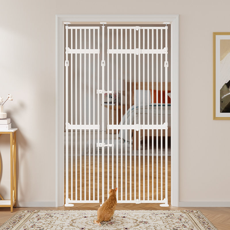 Extra Tall Pressure-Fit Cat Gate with Auto-Close Door, 249cm (218cm) H x 130cm (89cm) W 